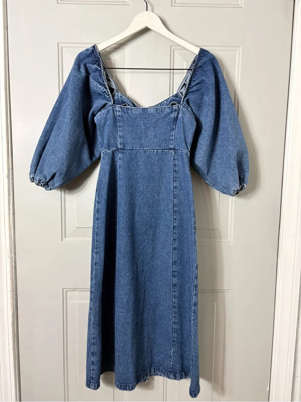 ASOS Reclaimed Vintage 100% Cotton Puff Sleeves Denim Shirt Midi Dress size 2